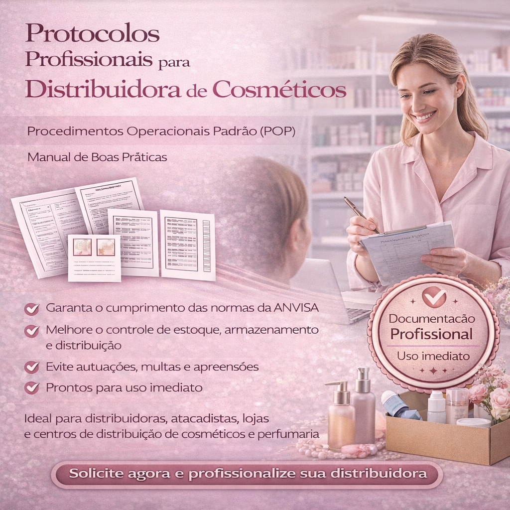 PACK COM 50 DOCUMENTOS: POP'S DISTRIBUIDORA DE COSMÉTICOS, MANUAL DE BOAS PRÁTICAS, FICHAS DE CONTROLE E PLANILHAS
