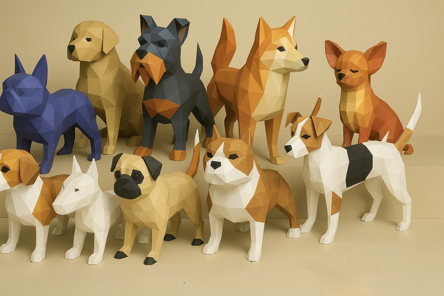Papercraft de Cachorros - 10 Modelos de raças para Imprimir, Cortar...