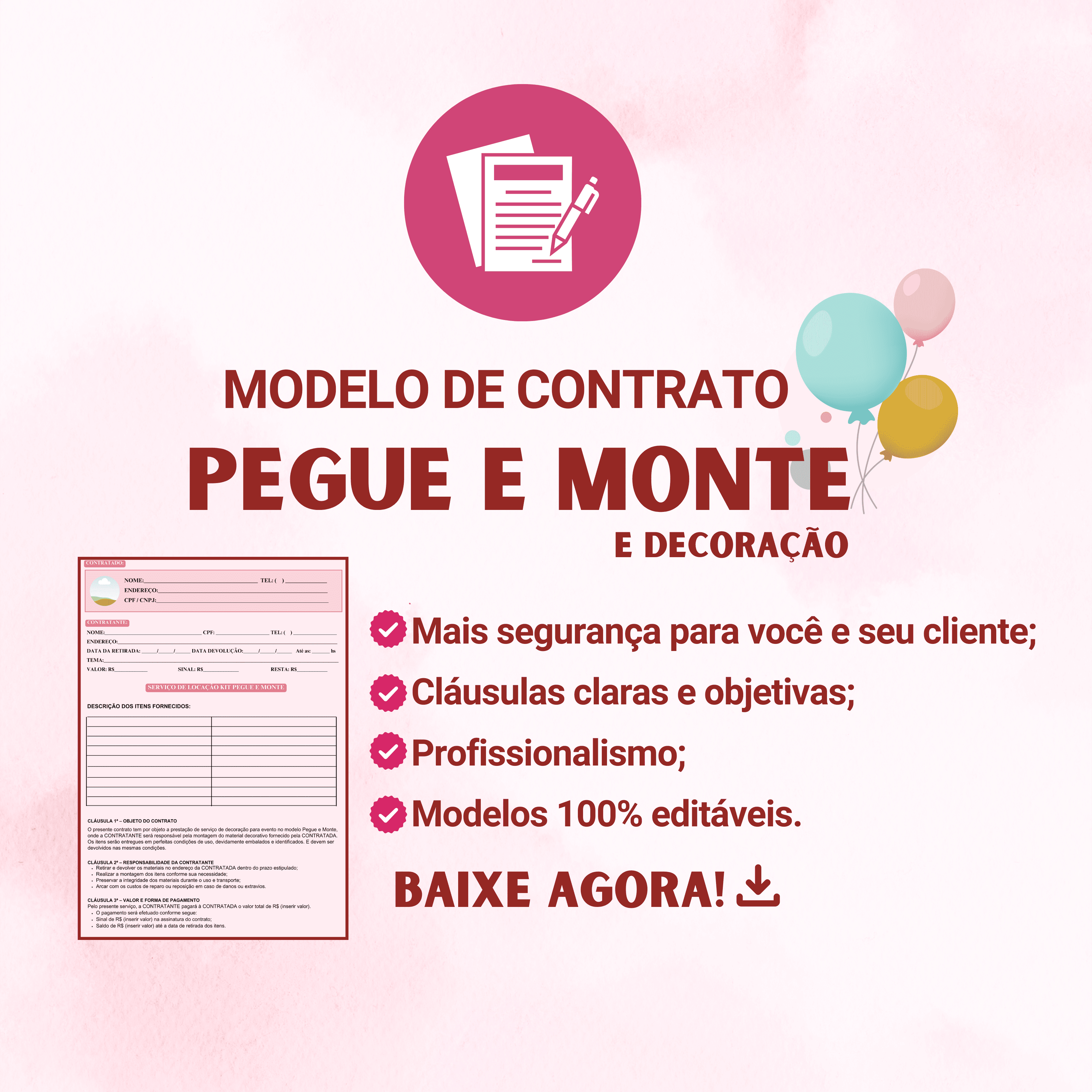 Kit 4 Modelos de Contrato Editáveis para Pegue e Monte e Decoração ...