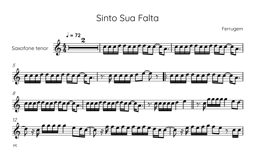 Partitura Sinto Sua Falta Sax Tenor Solo Ferrugem Solos Instr