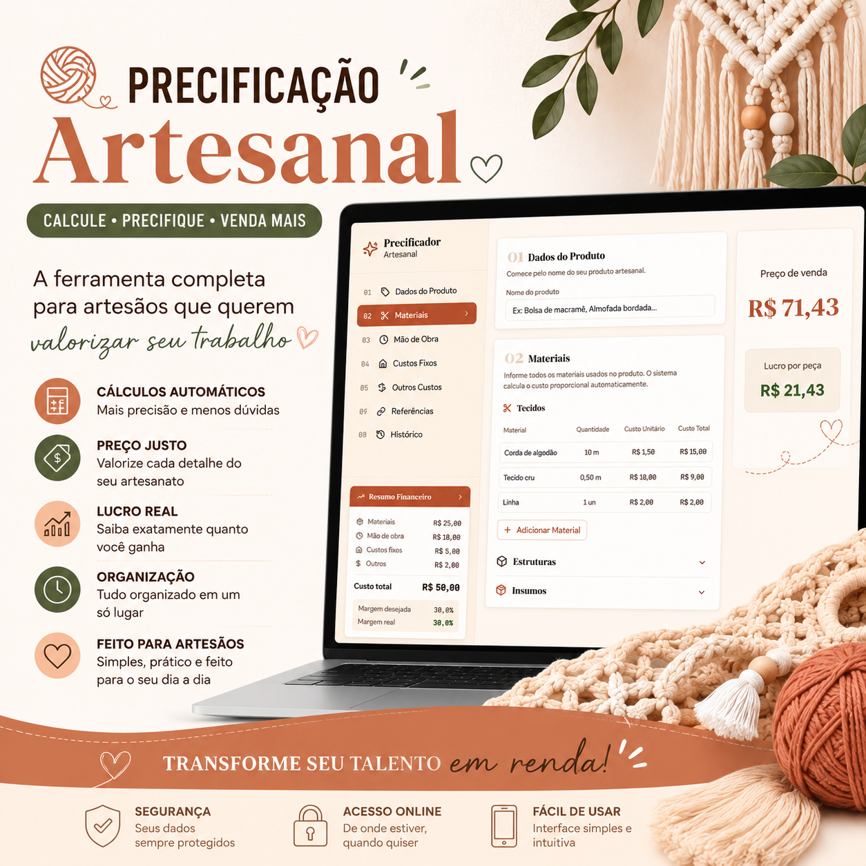 Precifica Arte - Calculadora de preços para Artesãos