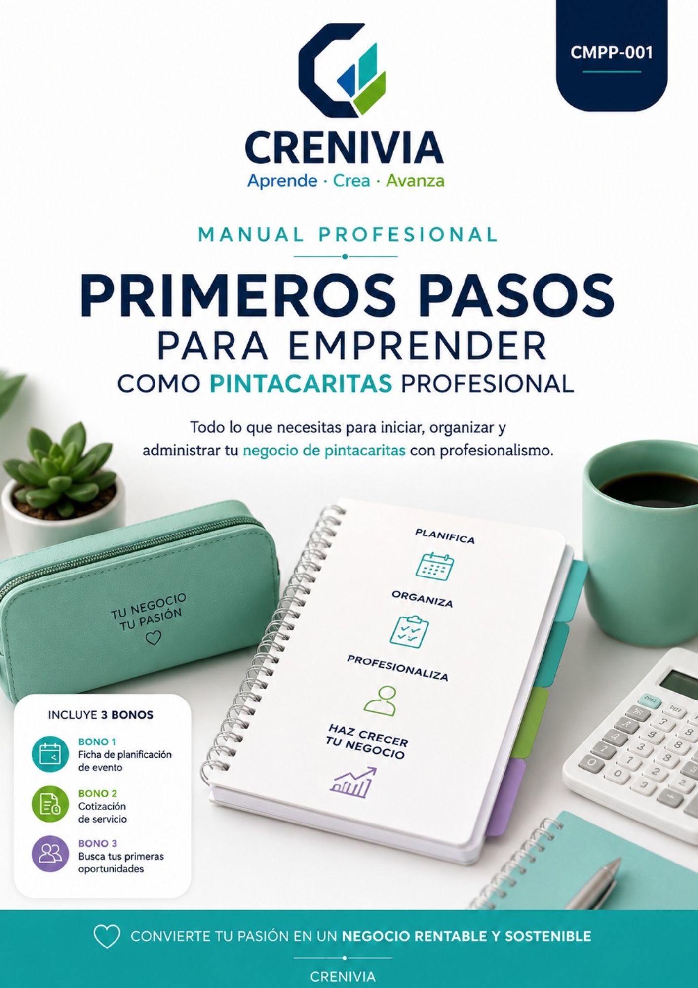 Portada del manual 'Primeros pasos para emprender como pintacaritas profesional'