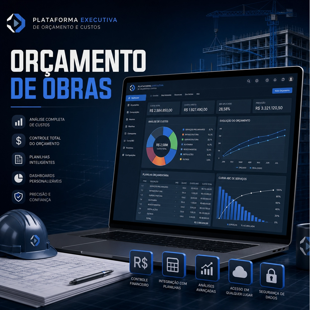 Prévia da planilha Dashboard de Composição de Custo - Obras Industriais e Civis