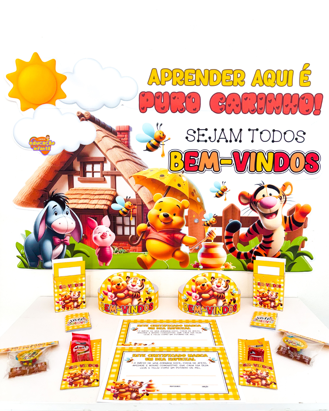 🍯🐻 Kit Volta às Aulas – Ursinho Pooh 🐻🍯 💛 Aprender aqui é puro carinho! 💛