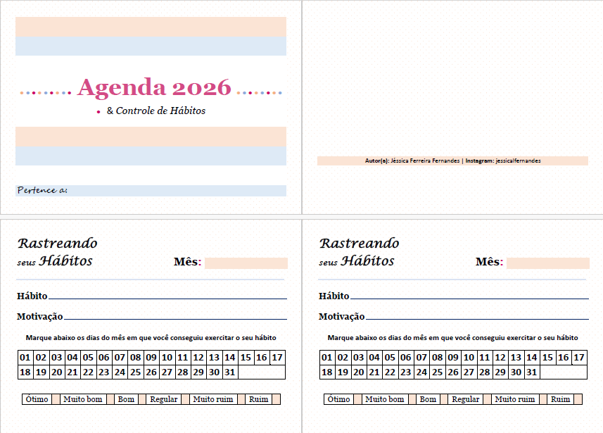 Agenda e Controle de Hábitos 2026 - Jessica Fernandes | Hotmart