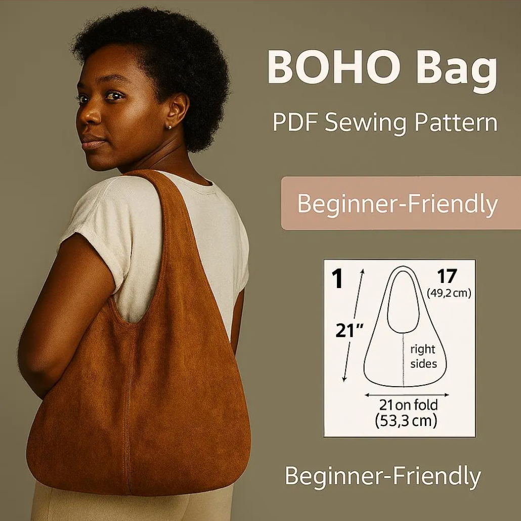 BOHO Bag PDF Sewing Pattern – Beginner-Friendly Shoulder & Crossbod...