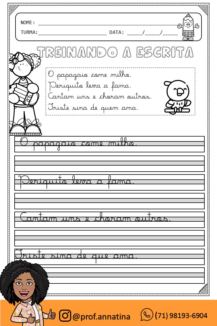 TREINANDO A ESCRITA - CALIGRAFIA - Ana Cristina de Jesus Pimenta