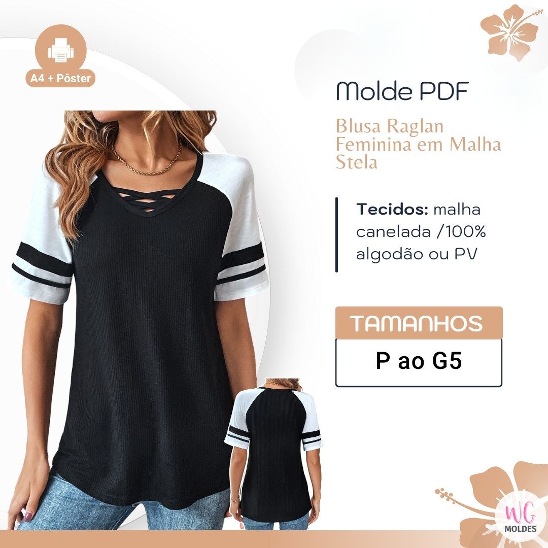 MOLDE BLUSA RAGLAN FEMININA EM MALHA STELA