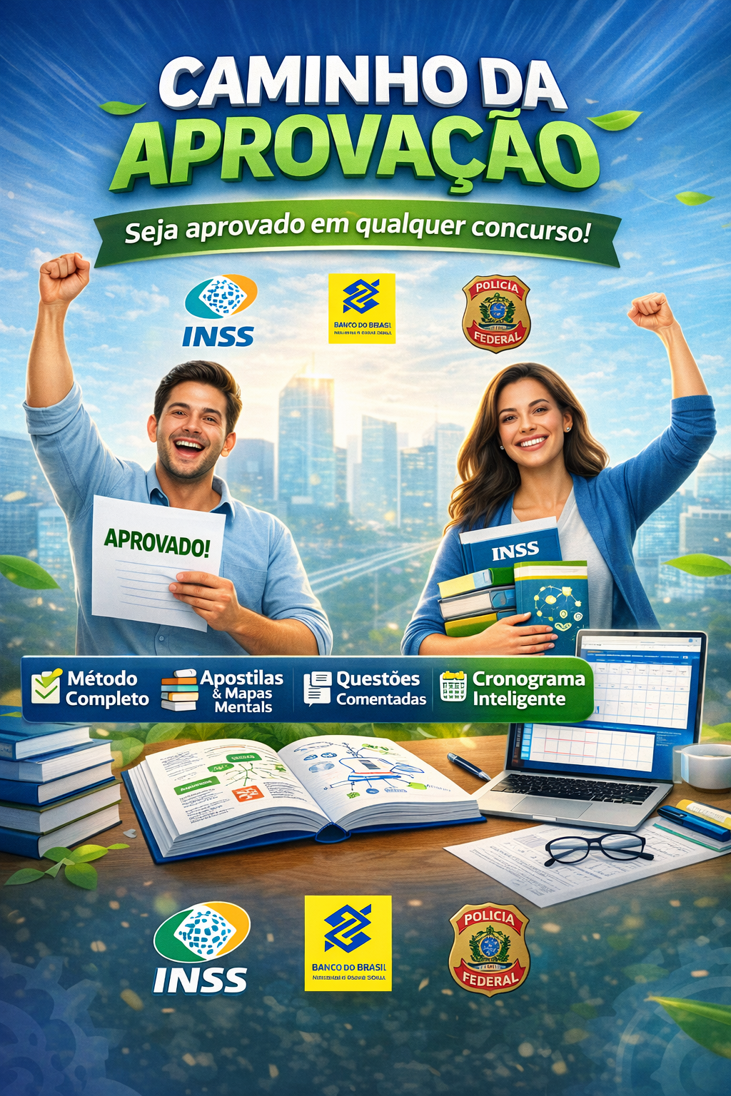 Caminho da Aprovação – Passo a passo para concursos como INSS, BB, PF e outros ✅