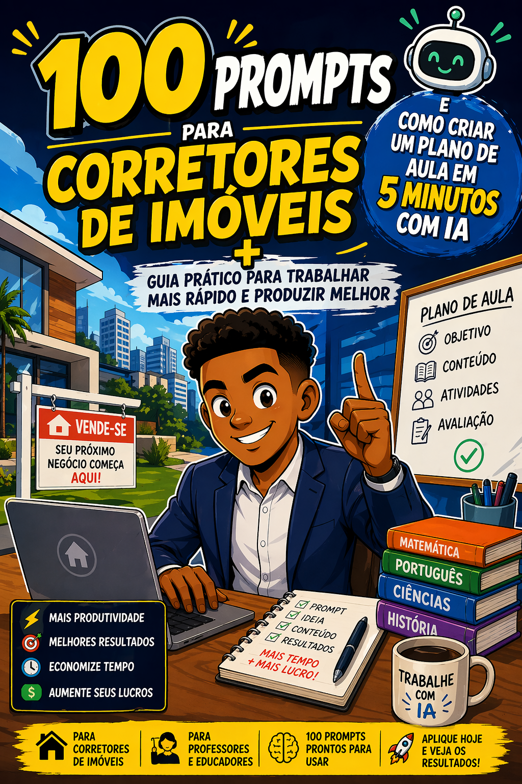 100 PROMPTS PODEROSOS PARA CORRETORES DE IMÓVEIS + PLANO DE AULA EM 5 MINUTOS COM IA
