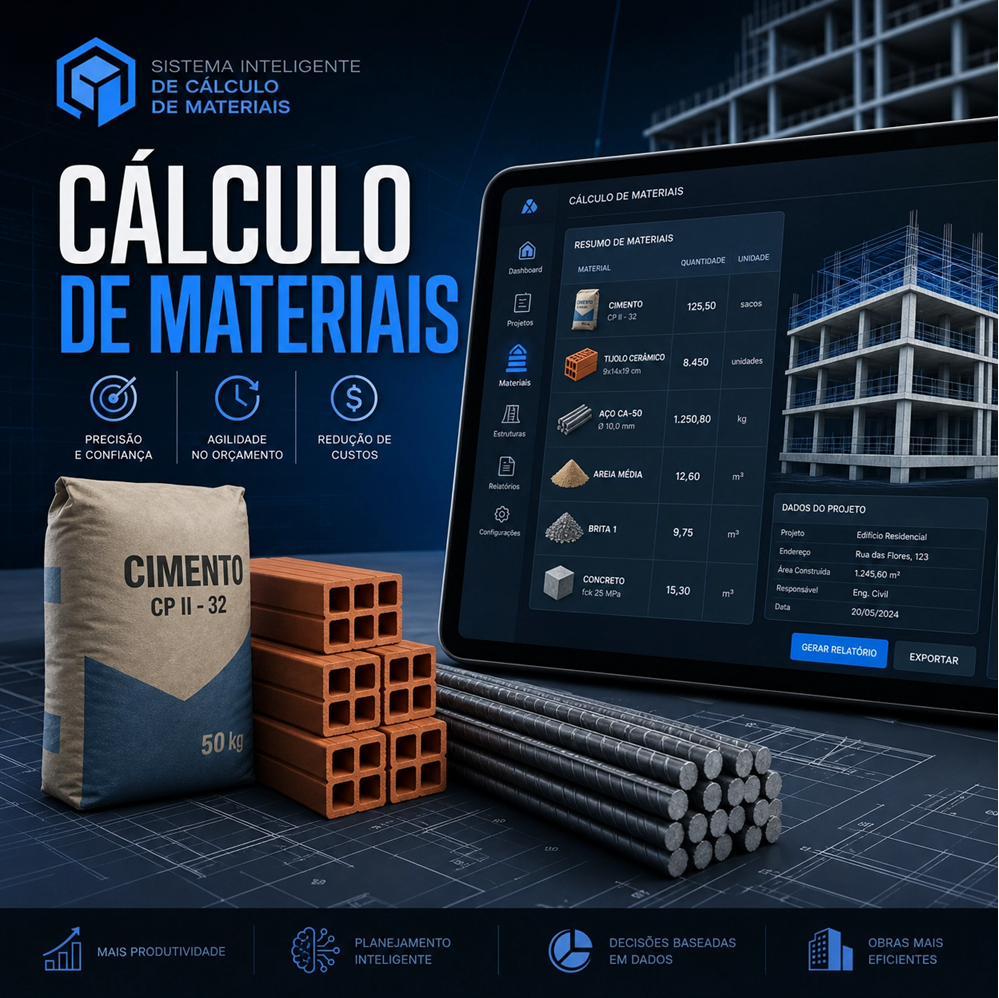 Prévia da planilha Sistema Inteligente de Cálculo de Materiais - Construção Civil