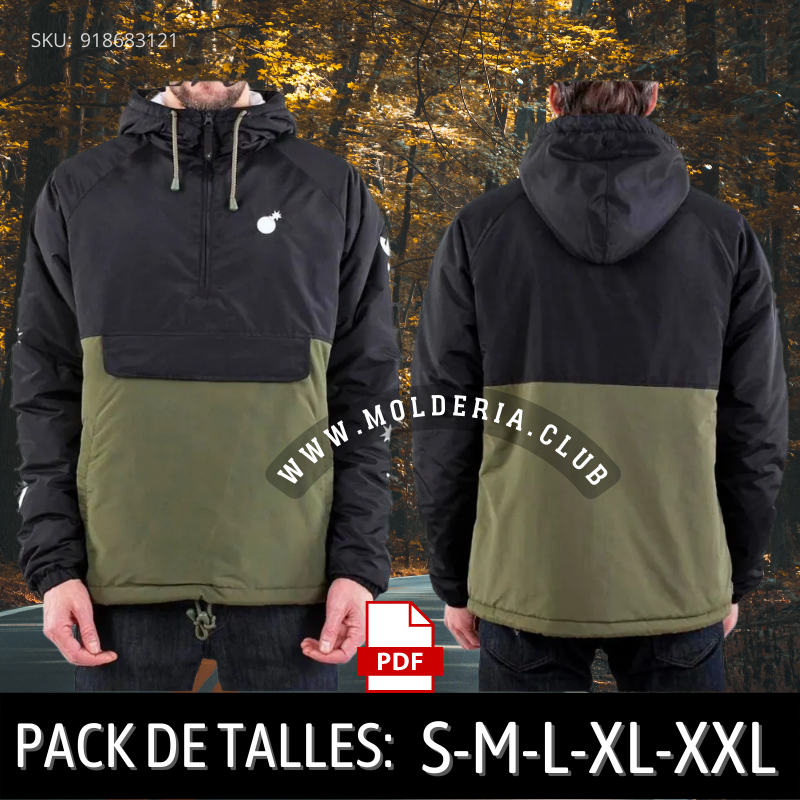Patrón de Costura de Chaqueta Rompevientos de Hombre - Molde Profesional de Anorak