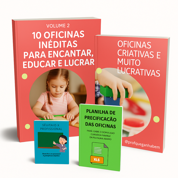 Oficinas Criativas e Muito Lucrativas – Pacote Completo | 2 eBooks + Planilha de Precificação + Diagnóstico Estratégico para criar, vender e lotar oficinas infantis que geram lucro de verdade.