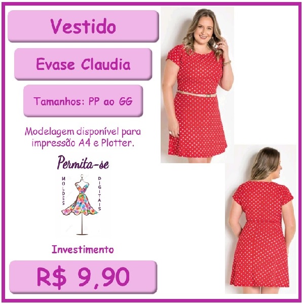 Molde Vestido Evase Claudia (PP ao GG)