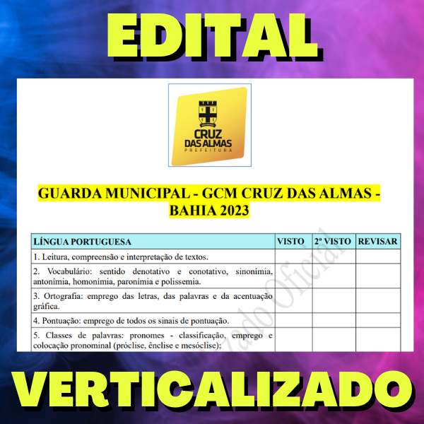 GUARDA MUNICIPAL - GCM CRUZ DAS ALMAS - BAHIA 2023 - Edital Vertica...