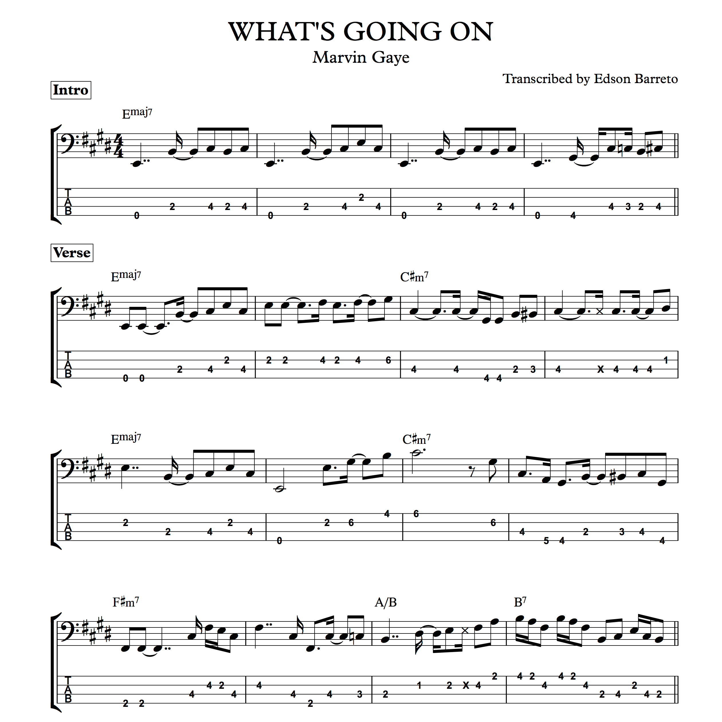 Cover image for Online course WHAT'S GOING ON (Marvin Gaye) Bass Transcription, Score & Tab Lesson