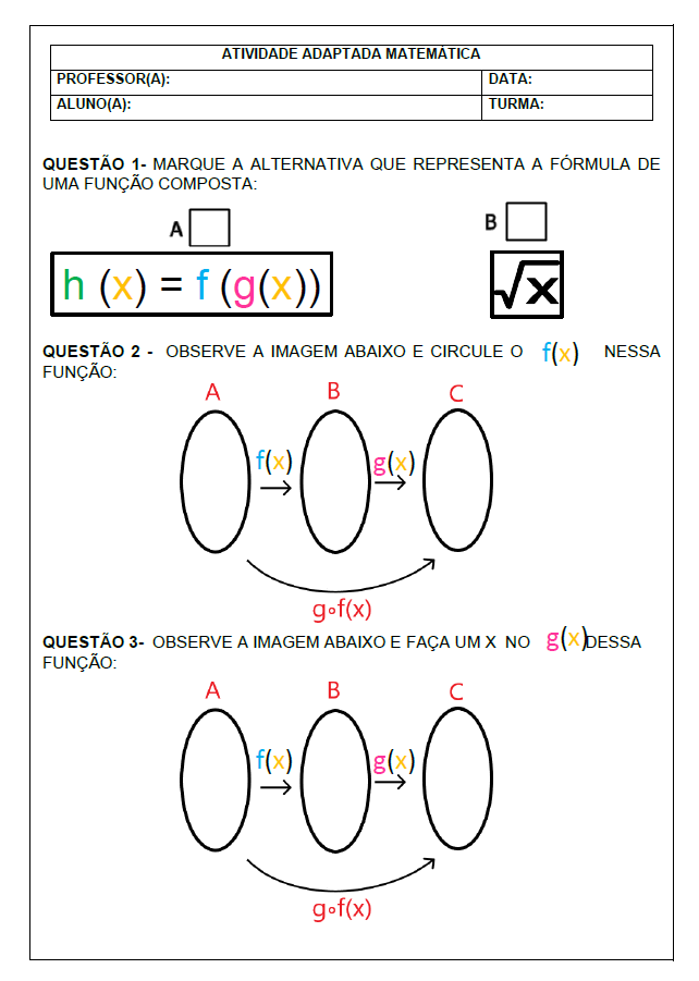 Atividade Adaptada Matemática- Função Composta - Cantinho da Inclus...