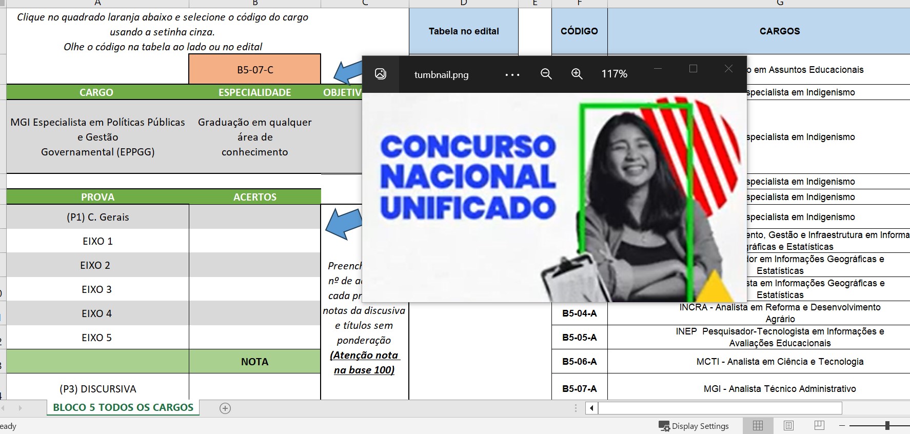 BLOCO 5 Planilha NOTA CNU para cálculo rápido e fácil – Todos os ca...