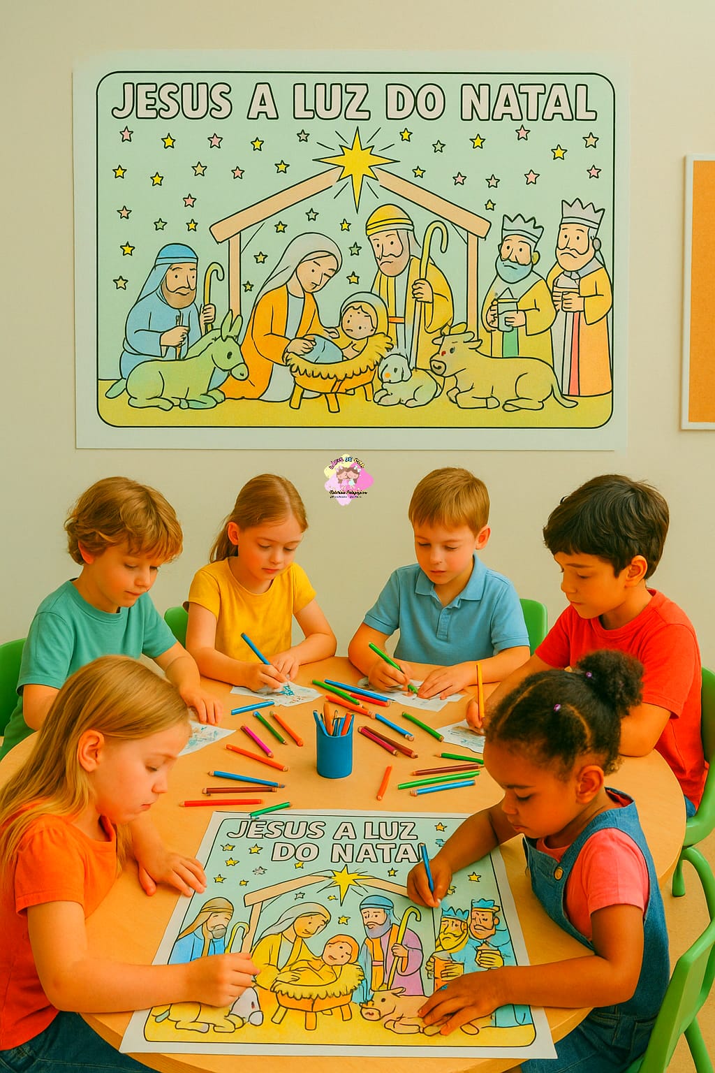 Painel cartaz para colorir Jesus a luz do Natal