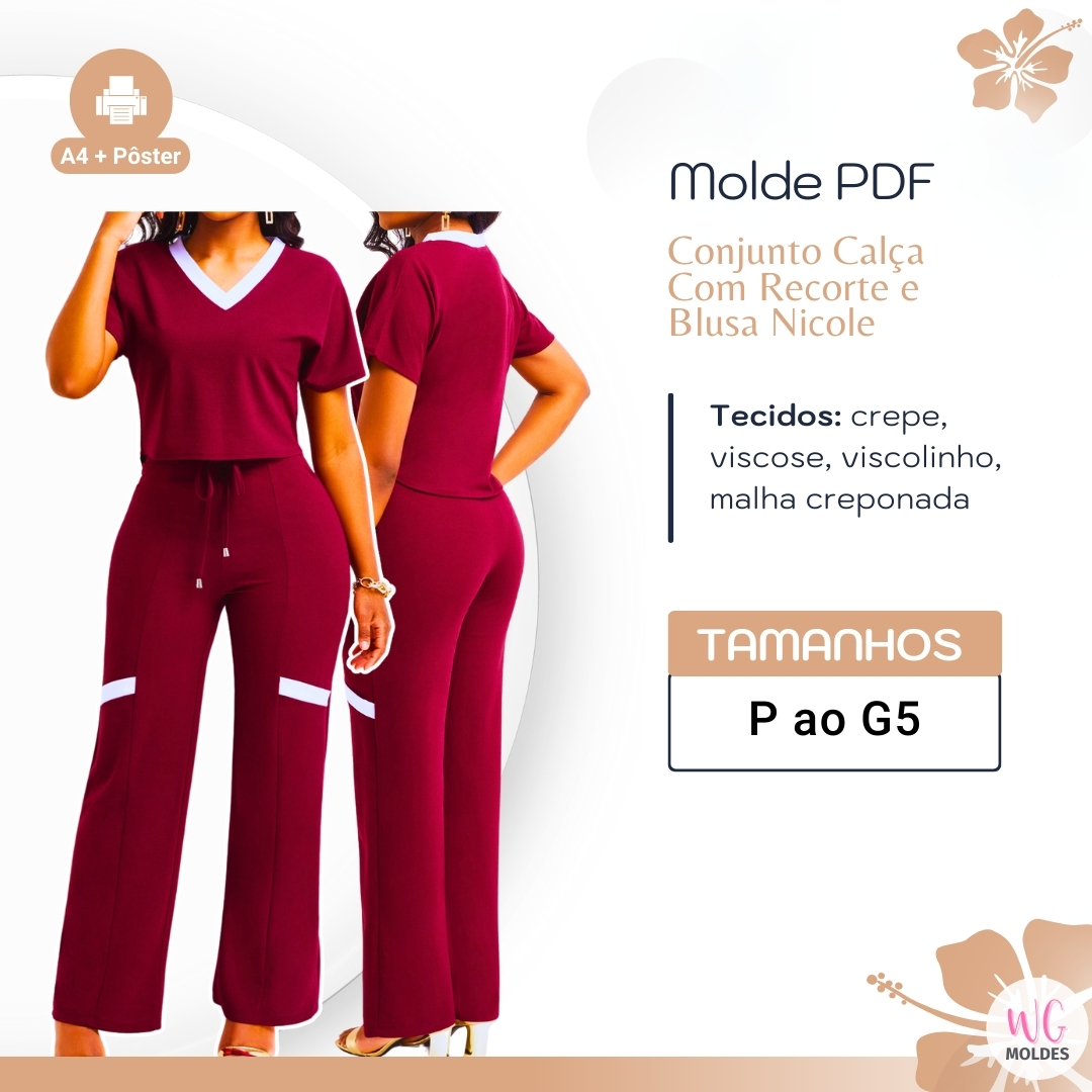 MOLDE CONJUNTO CALÇA COM RECORTE E BLUSA NICOLE