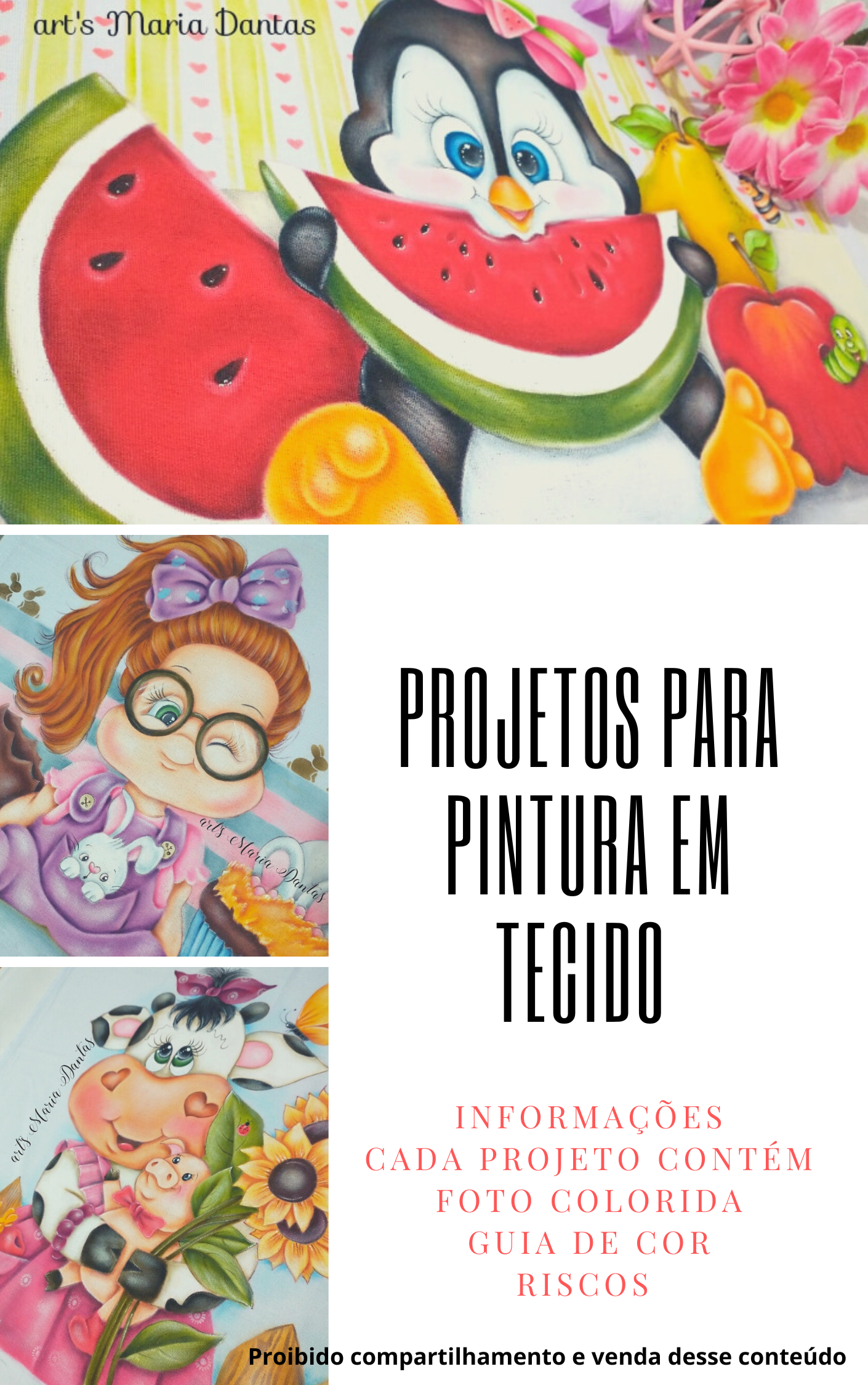 Projetos para Pintura em tecido - Maria Dantas | Hotmart, image size:1410x2250