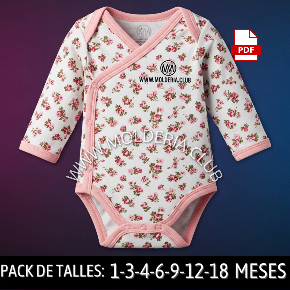 Patrón de Costura de Body de Bebé - Molde de Mameluco Mangas Largas