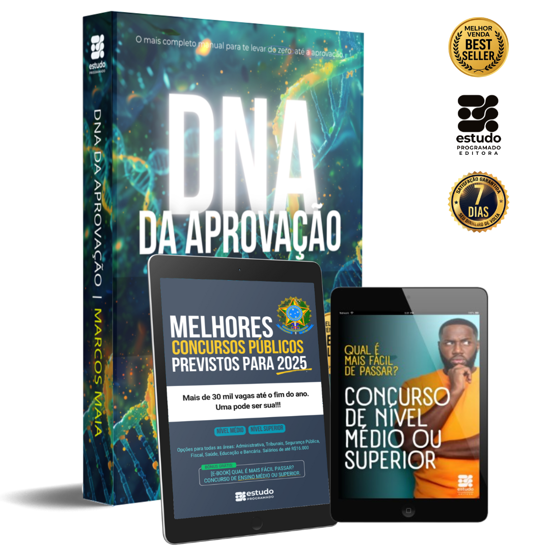 3 eBooks pelo preço de 1. DNA da Aprovação + Melhores Concursos para 2025 + Qual é Mais Fácil de Passar?