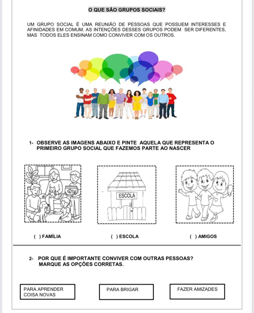 ATIVIDADE ADAPTADA GRUPOS SOCIAIS - Adaptadas_aee | Hotmart