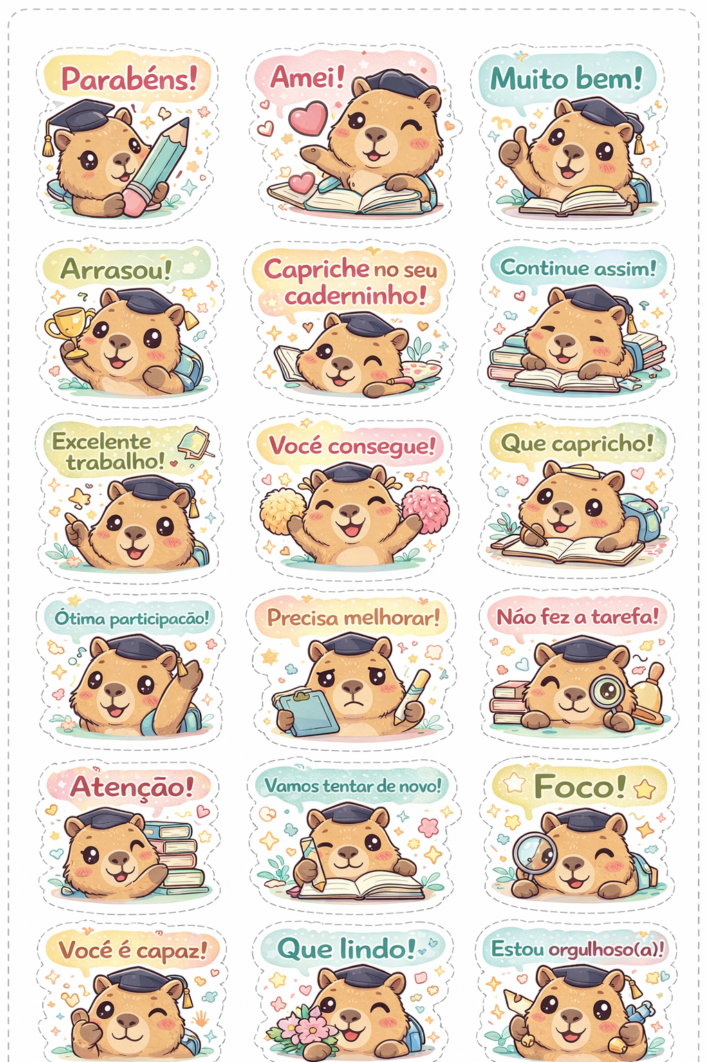 Adesivos de incentivos para caderno tema capivara - Patrícia Rodrig...
