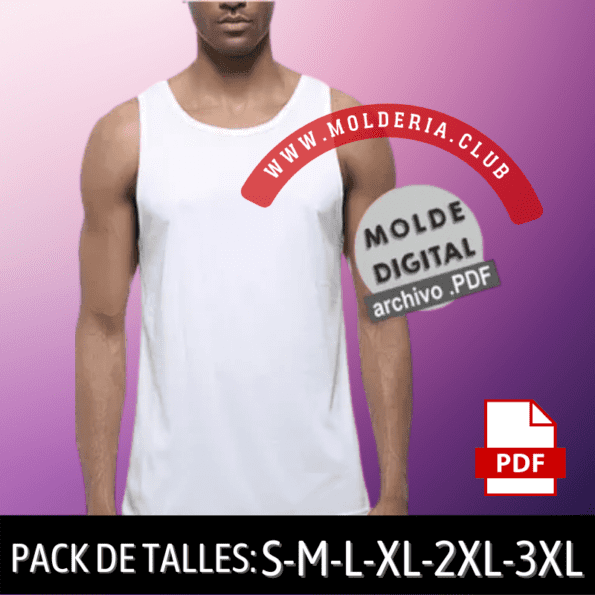 Patrón de Costura de Musculosa Deportiva para Hombre - Molde de Camiseta sin Mangas