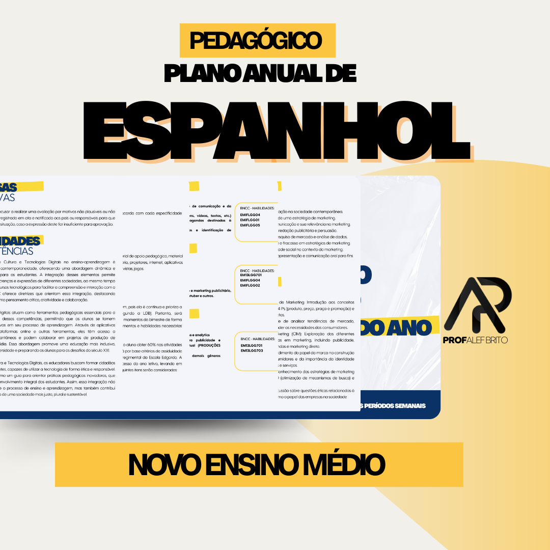 PLANO ANUAL - ESPANHOL - NOVO ENSINO MÉDIO - Prof Brito | Hotmart