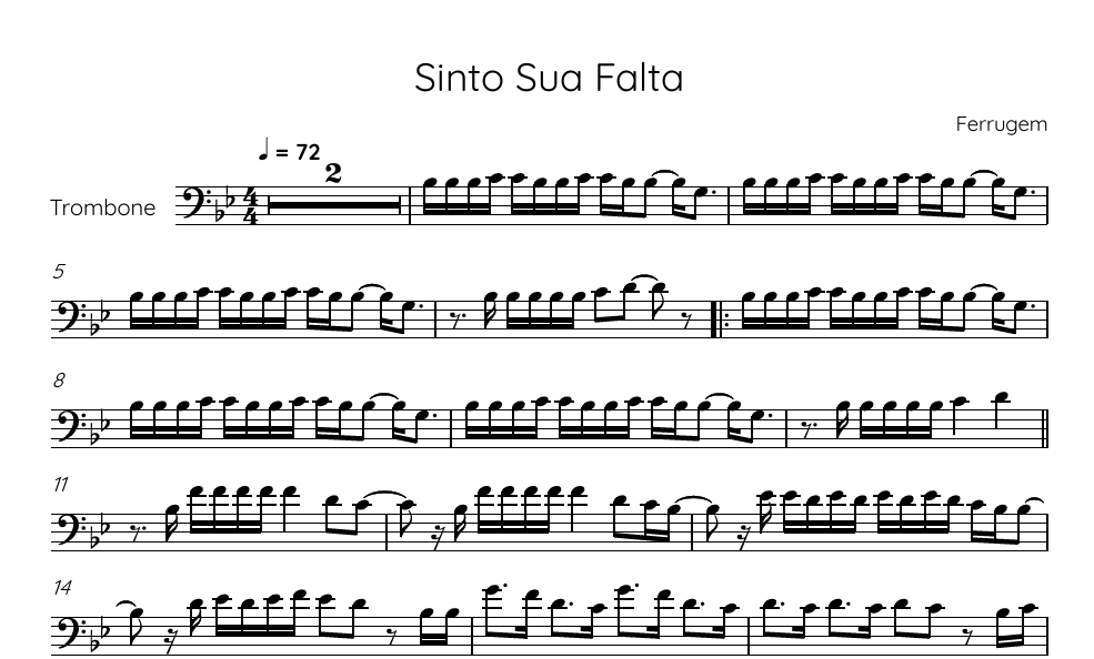 Partitura Sinto Sua Falta Trombone Solo Ferrugem Solos Instru