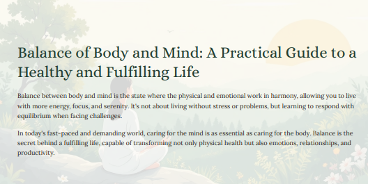 BALANCE OF BODY AND MIND A PRATICAL GUIDE TO A HEALTY AND FULFIL...
