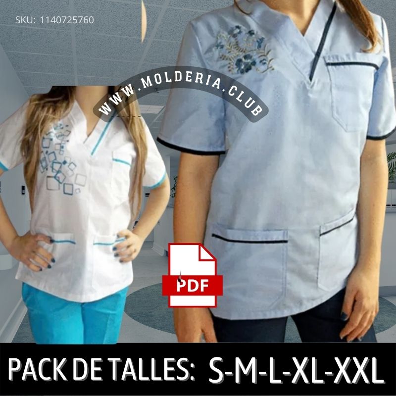 Patrón de Costura de Casaca Médica - Molde Profesional de Blusa de Uniforme