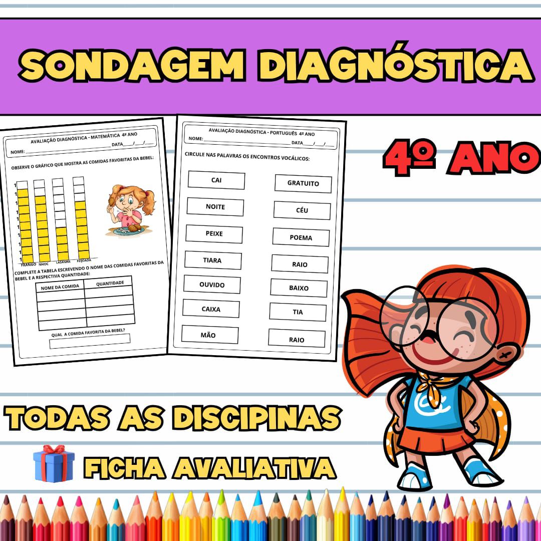 Avaliação de Sondagem Diagnóstica 4° Ano - EDUCA ARTE | Hotmart