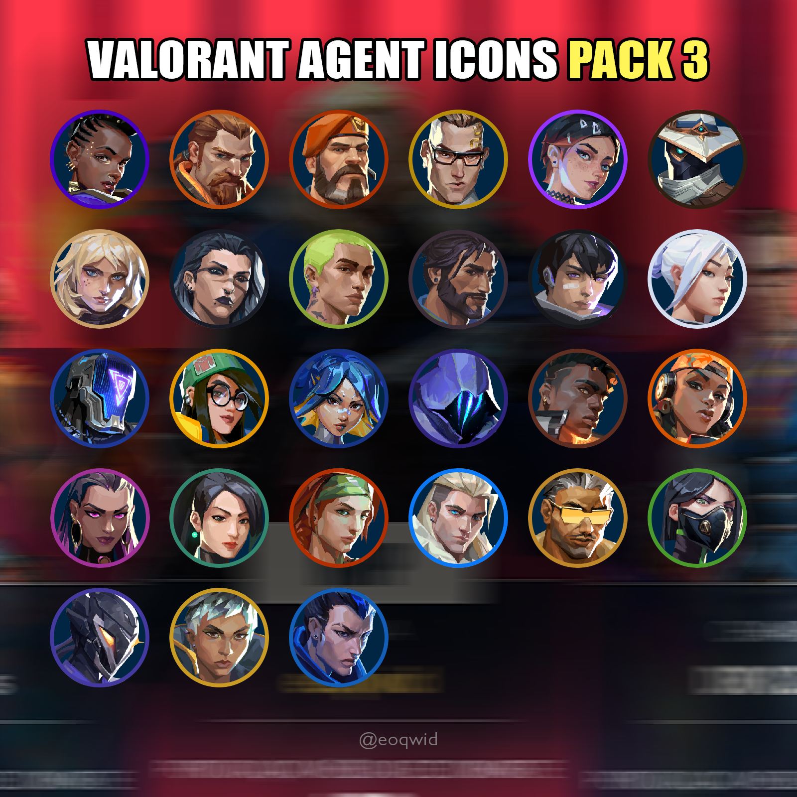 Valorant agent icons pack 3 - With colored background and border