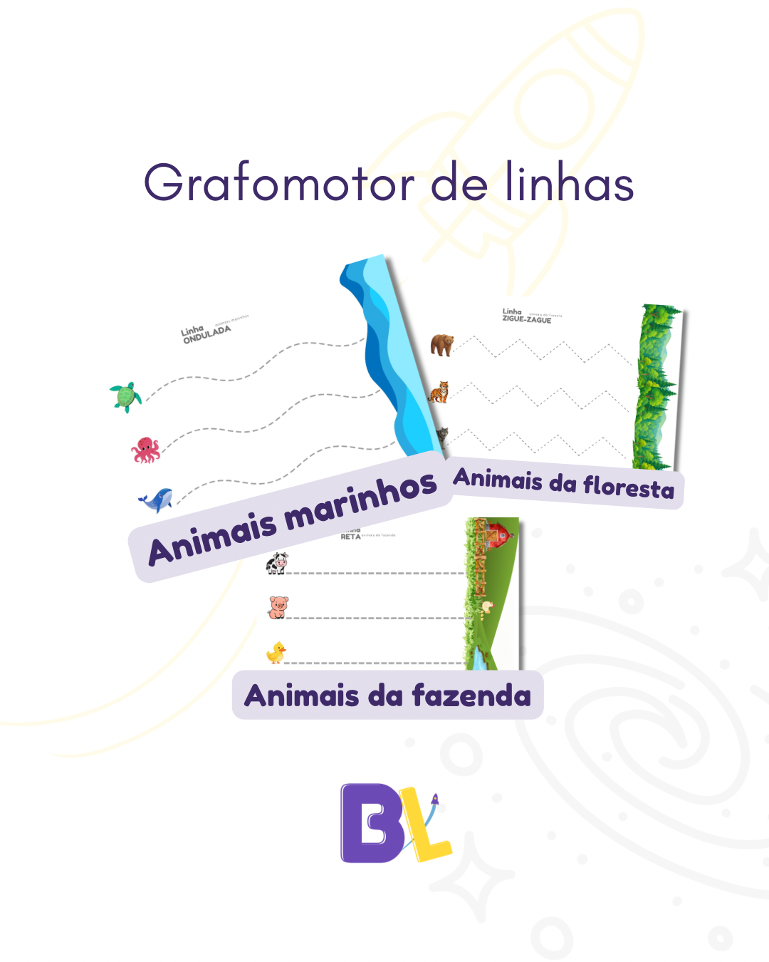 Grafomotor Infantil: Traçando com os Animais – PDF com 3 Atividades | Hotmart