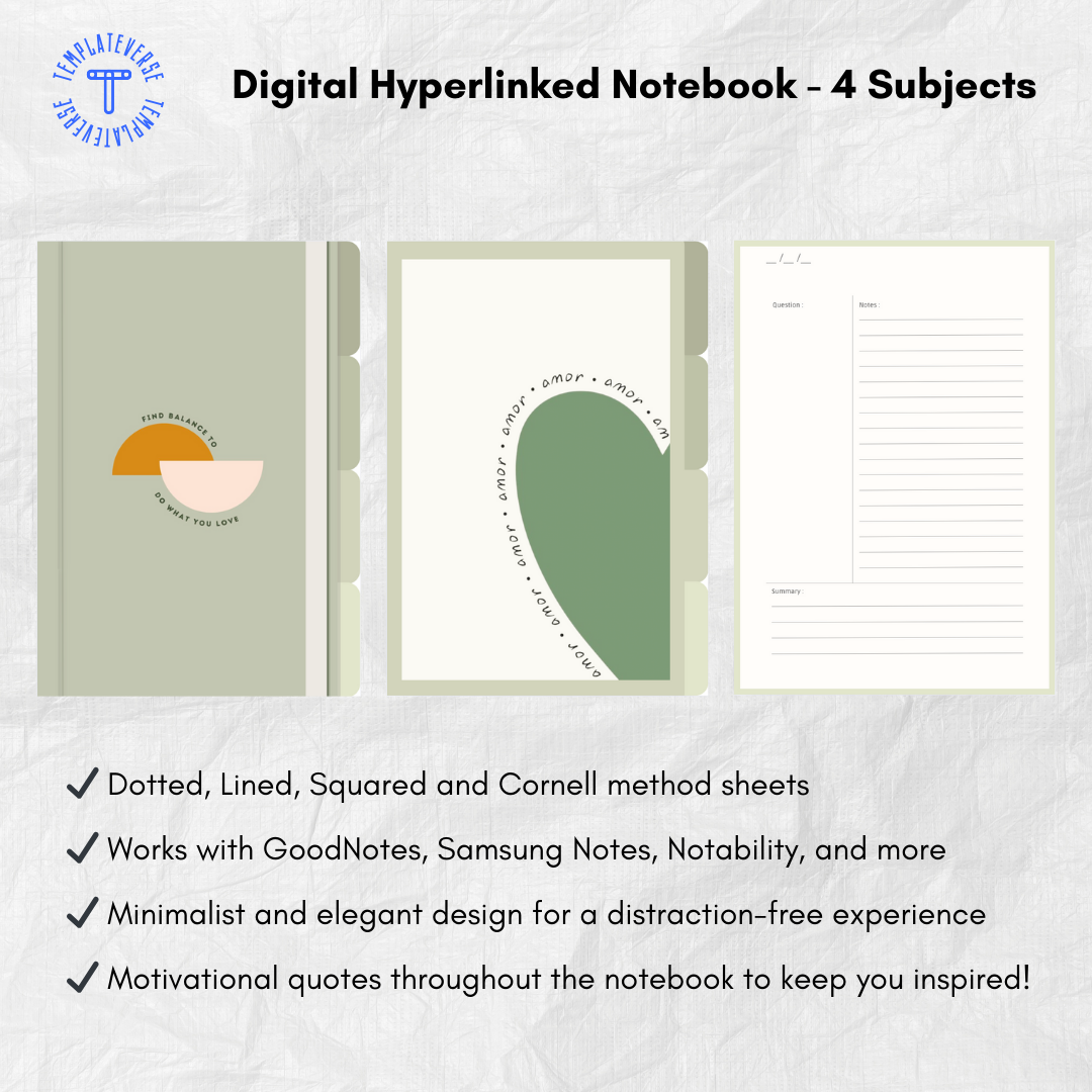 Hyperlinked Notebook for GoodNotes, Samsung Notes, Notability,...
