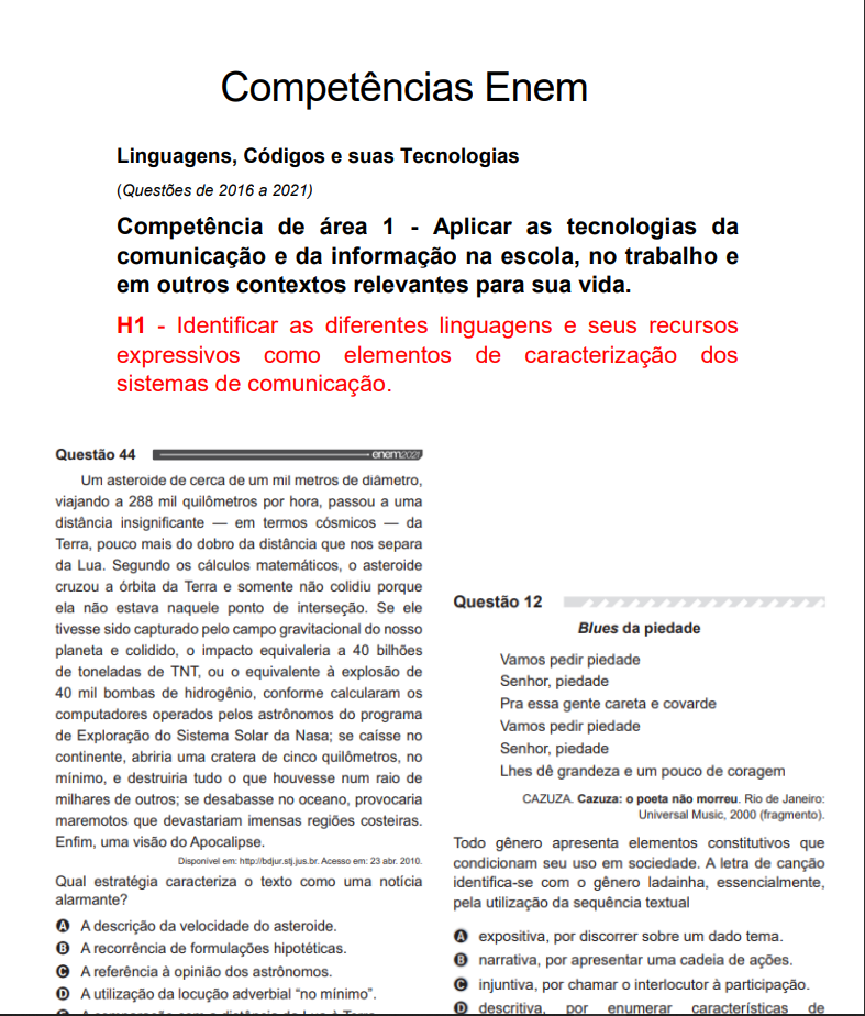 QUESTÕES DE LINGUAGEM POR COMPETÊNCIAS - ENEM - Marina Carvalho | H...