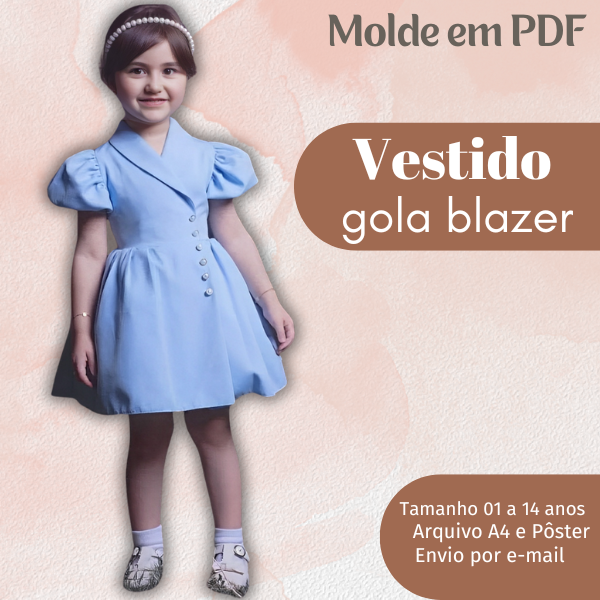 Imagem de capa para o Ebook MOLDE EM PDF VESTIDO INFANTIL GOLA BLAZER 