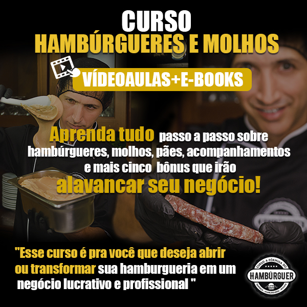 Imagem de capa para o Curso online Curso de hambúrgueres, molhos e acompanhamentos  (Vídeo aulas + e-books)