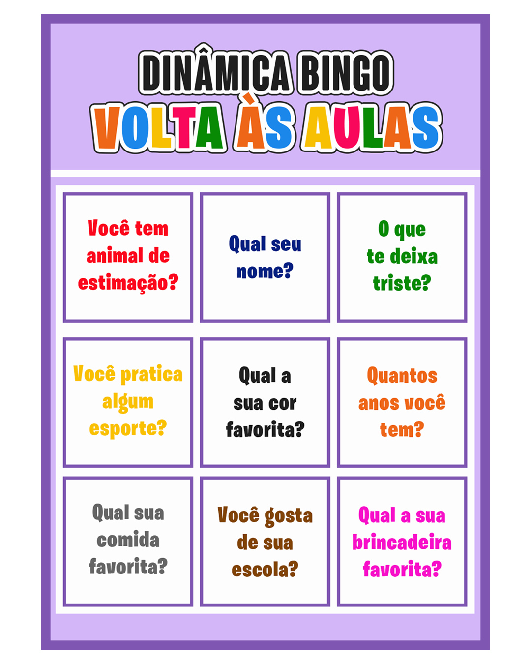 Dinâmica - Bingo volta às aulas - Atividades pedagógicas | Hotmart