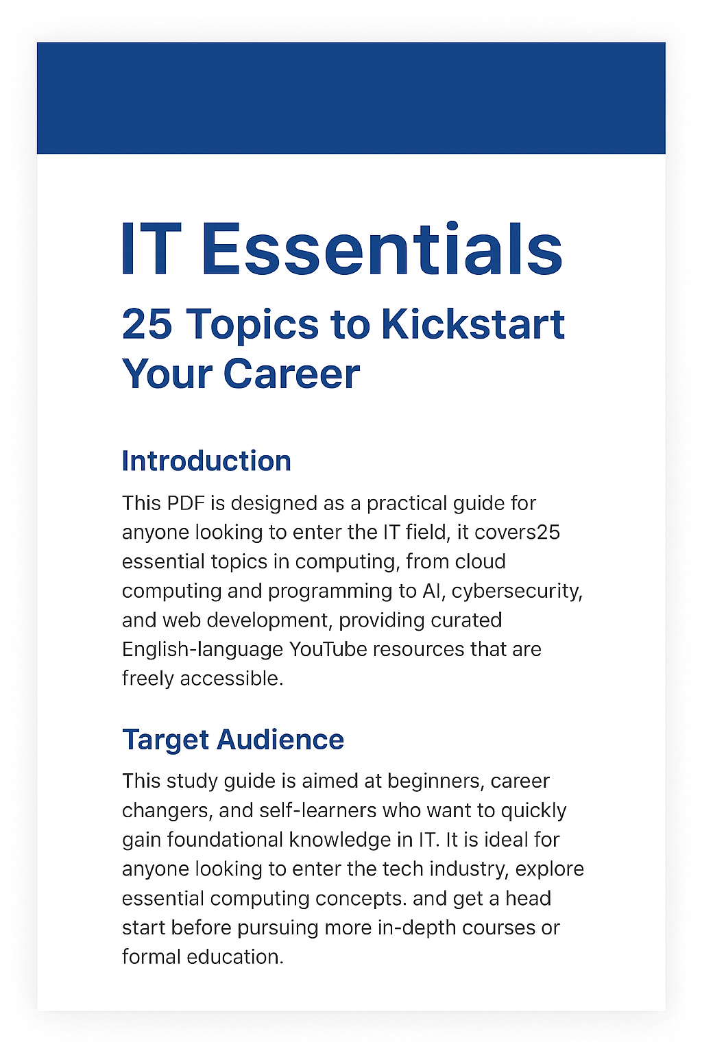 I.T Essentials: 25 Topics to Kickstart in Information Technology