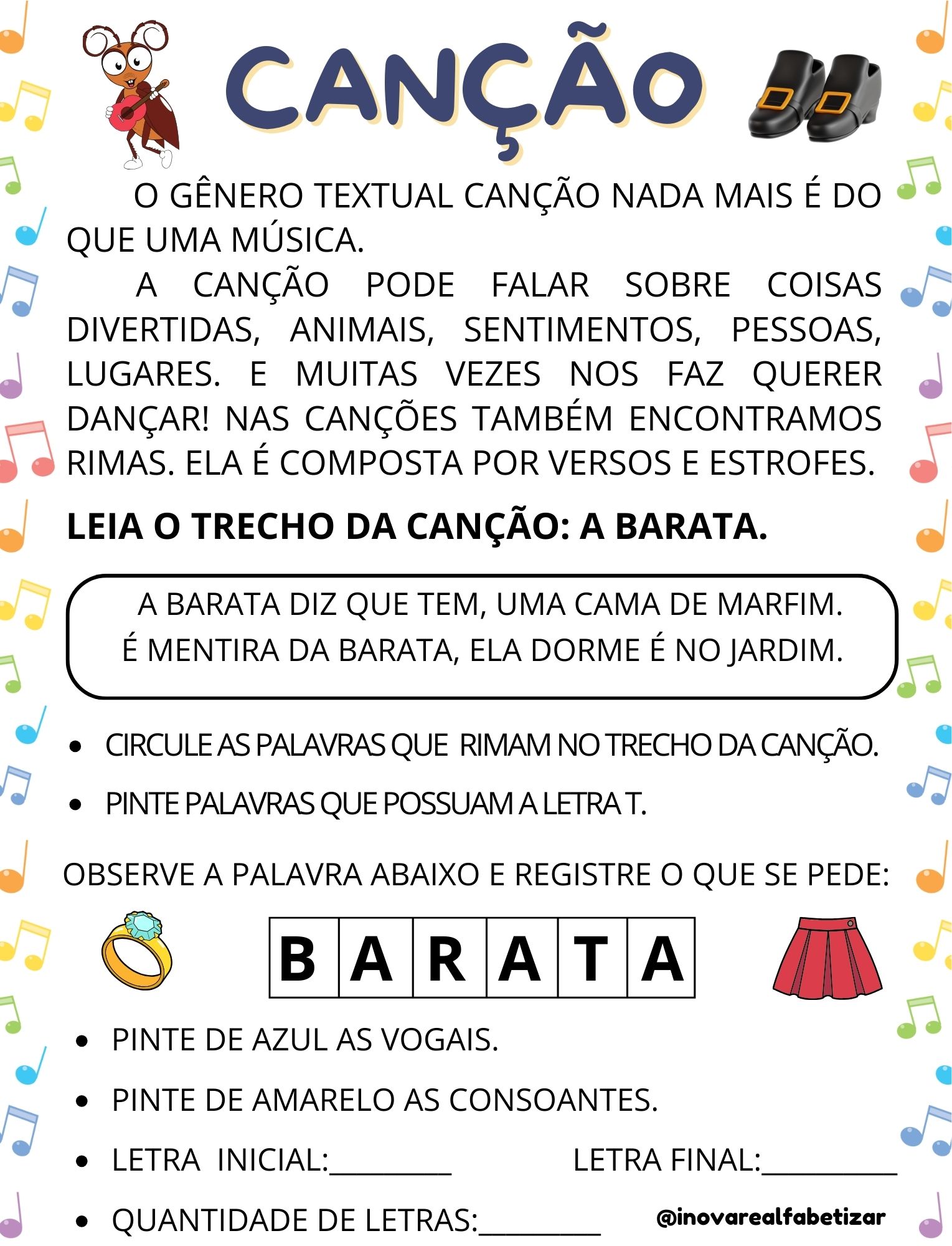 Sequência Didática – Letra T Gênero textual: Canção – 