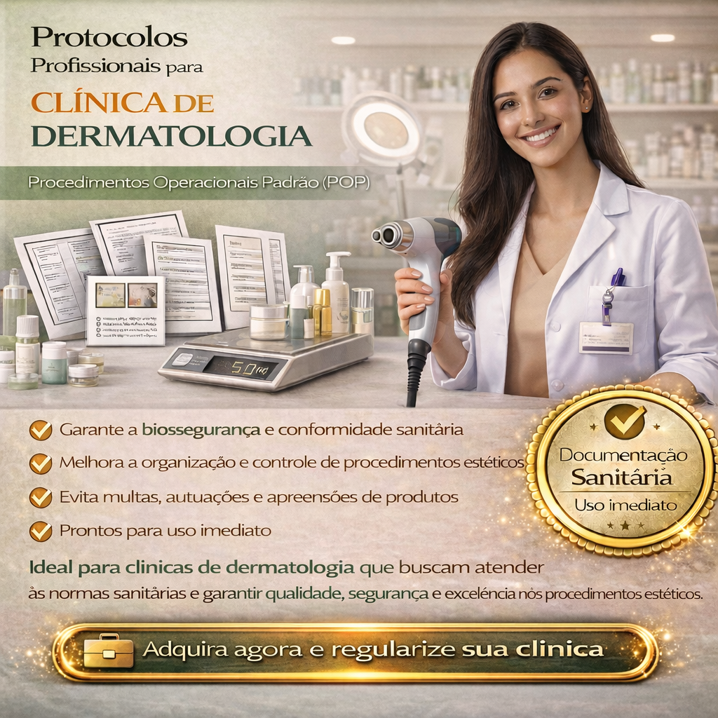 PACK COM 82 DOCUMENTOS: POP'S CLÍNICA DE DERMATOLOGIA, MANUAL DE BOAS PRÁTICAS, FICHAS DE ANAMNESE E FICHAS DE CONTROLE