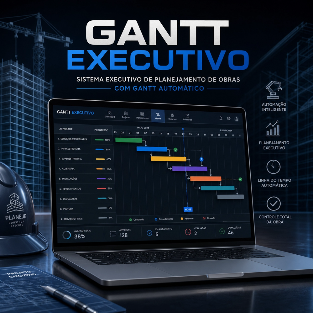 Prévia da planilha Planejamento de Obras com Gráfico de Gantt Automático