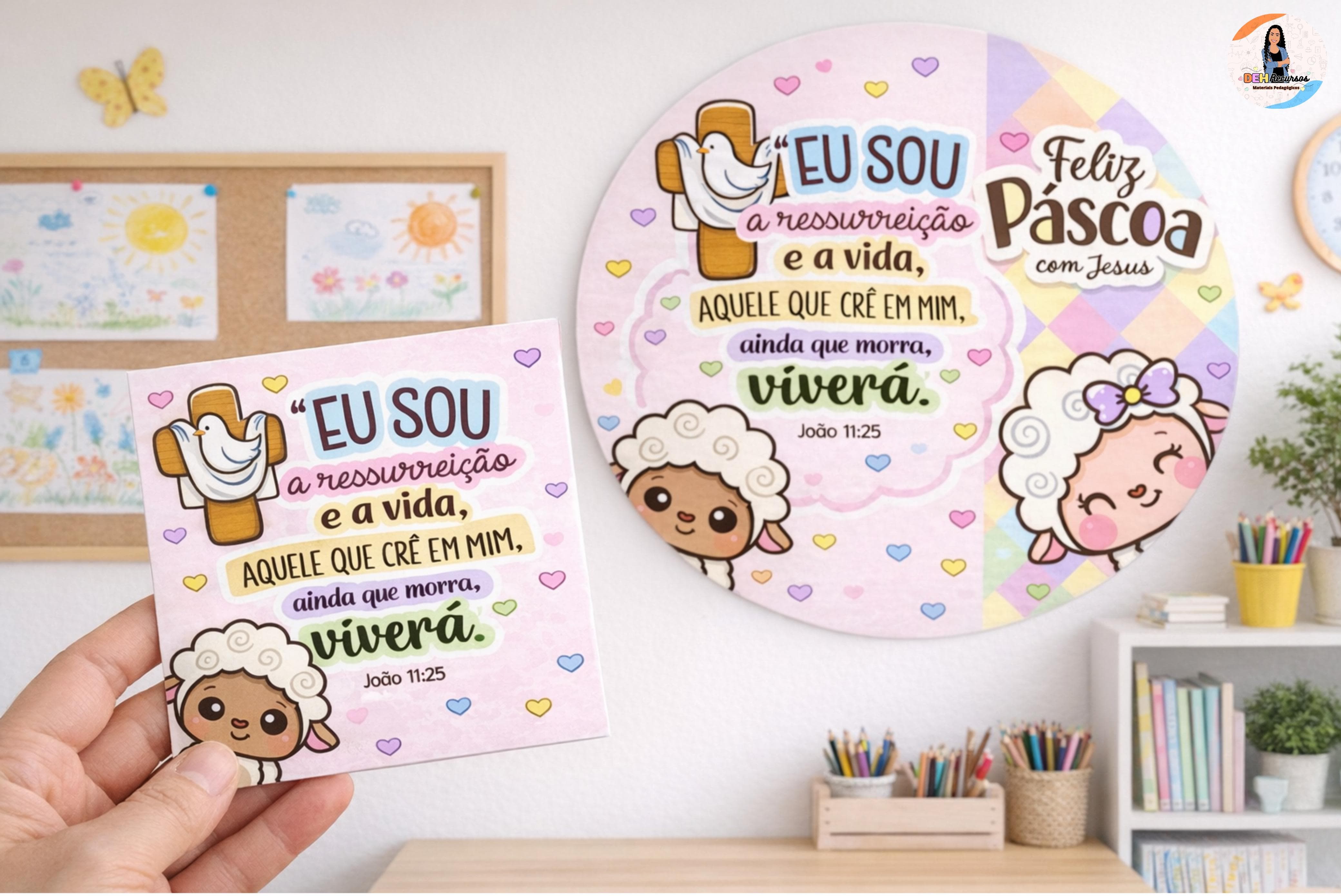 *PAINEL PÁSCOA REDONDO+CARTÃOZINHO❤️🐑🕊️✝️*
