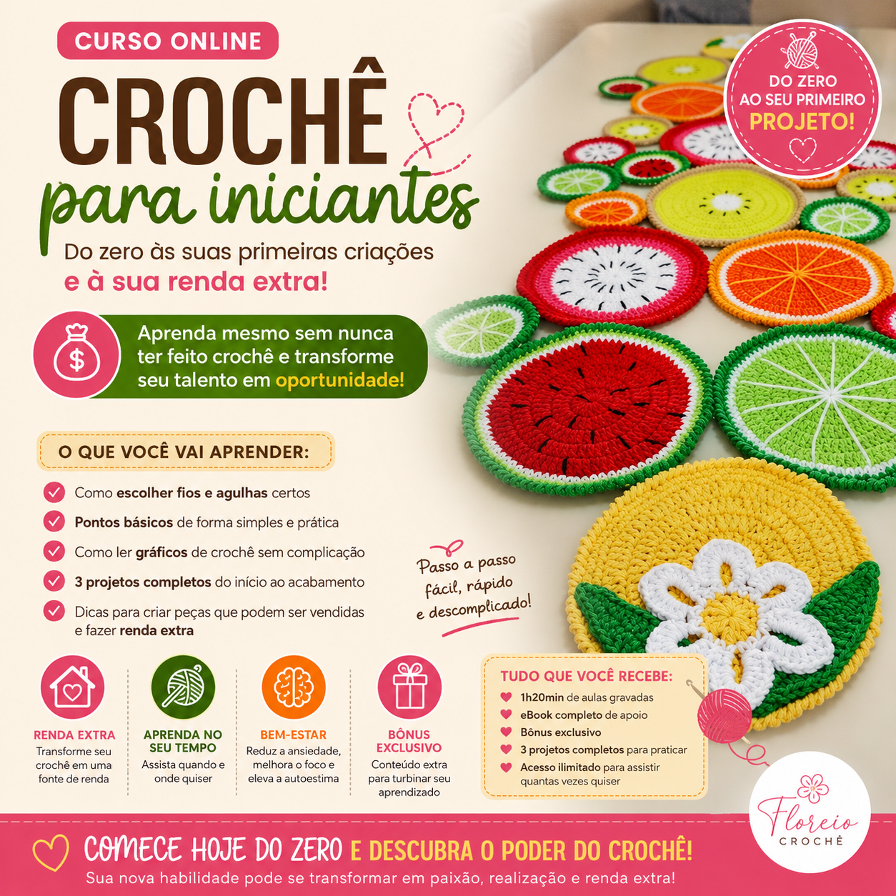 Curso Básico de Crochê para Iniciantes – Do Zero aos Primeiros Projetos! 🧶✨