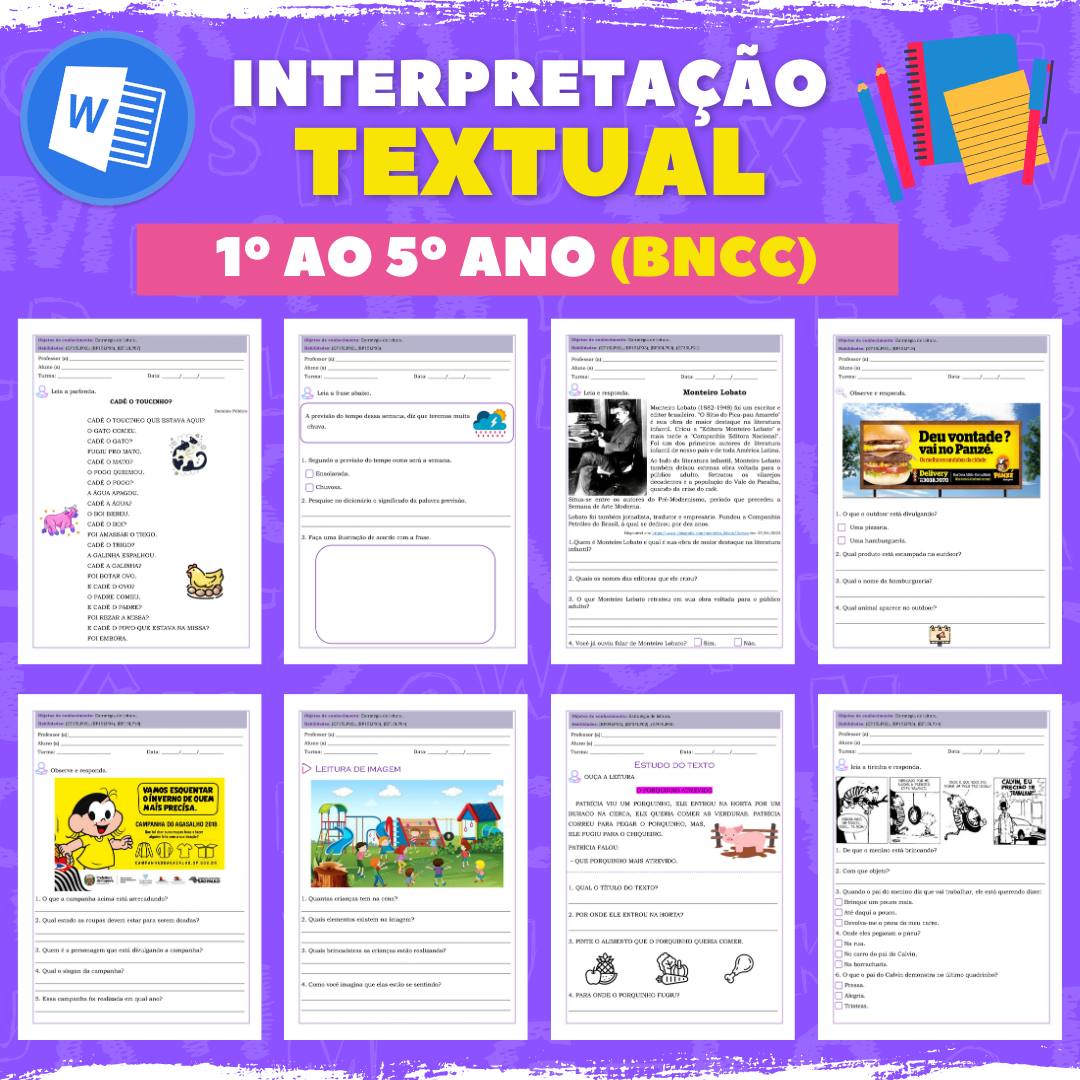 Atividades De Interpretação De Texto - 1° ao 5° ano (BNCC)