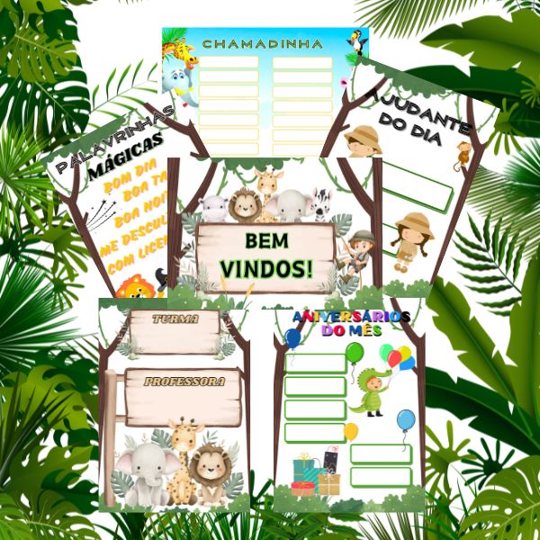 10 Painéis Decoração de Sala de Aula com o tema: Safari Escolar.
